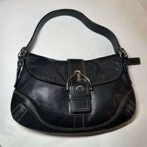 Vintage Coach Soho F10192 Black Leather Buckle Flap Shoulder Bag Y2K Classic